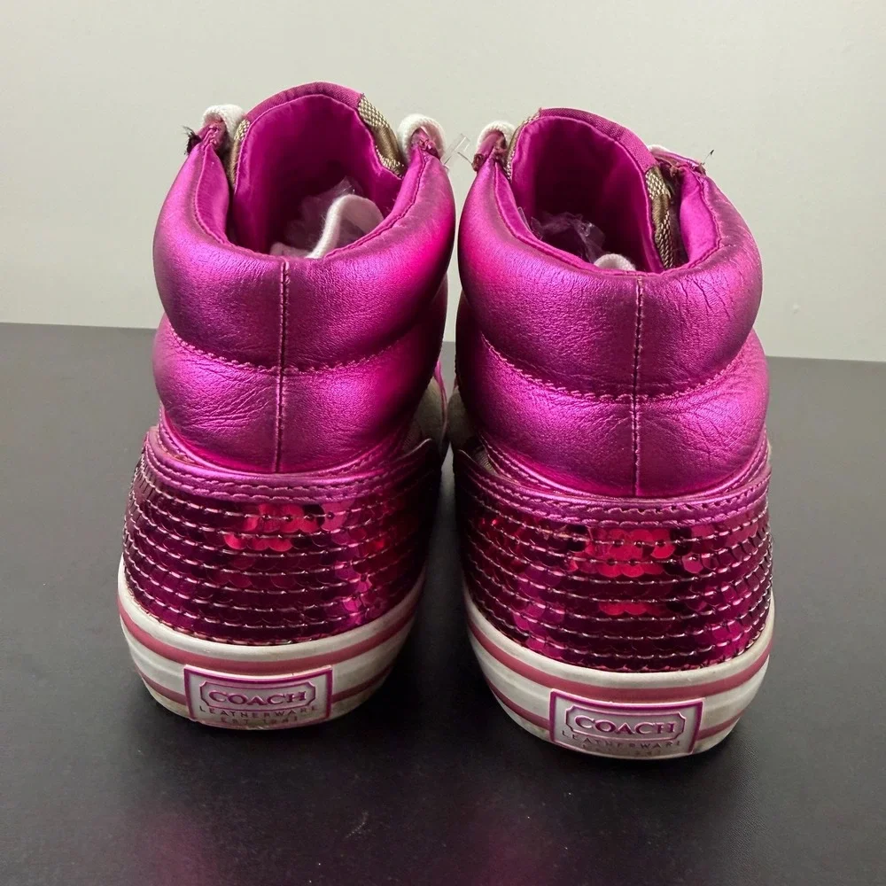 Vintage Coach Mistie Shoes Womens 6B Pink Monogram Canvas High Top Sneakers